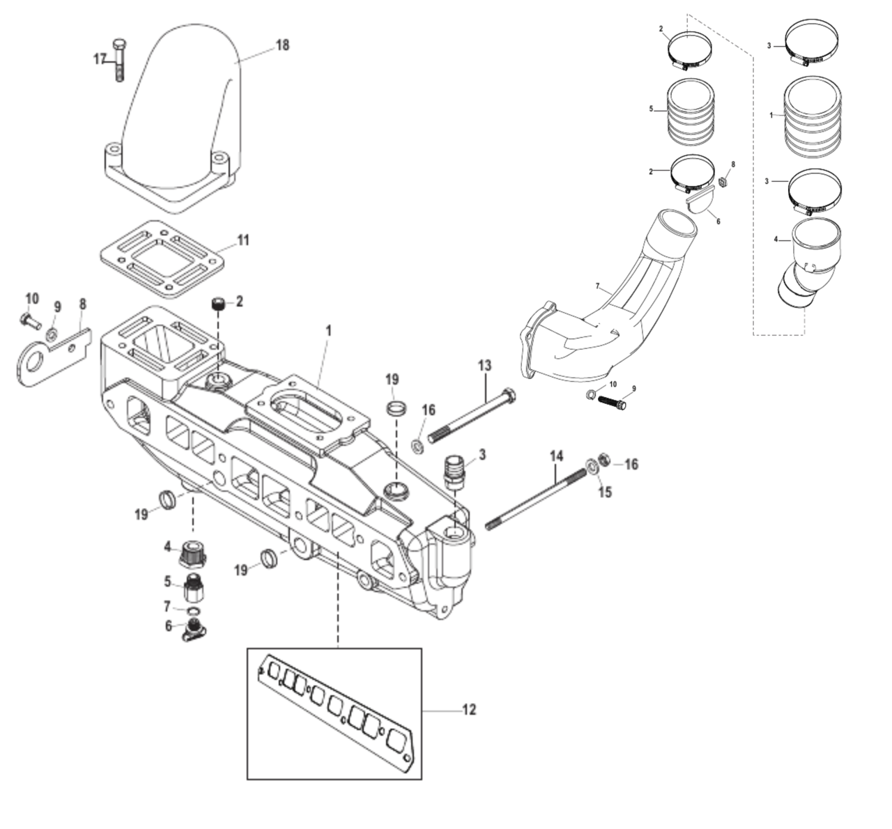 Avgassystem Mercruiser 3.0L 4-cyl 1990 ->