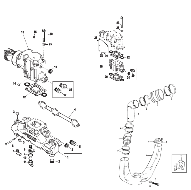 Avgassystem Mercruiser V6 4.3L 2002-2005