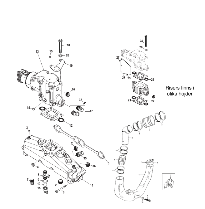 Avgassystem Mercruiser V8 5.0/5.7L 305/350 2002-2005