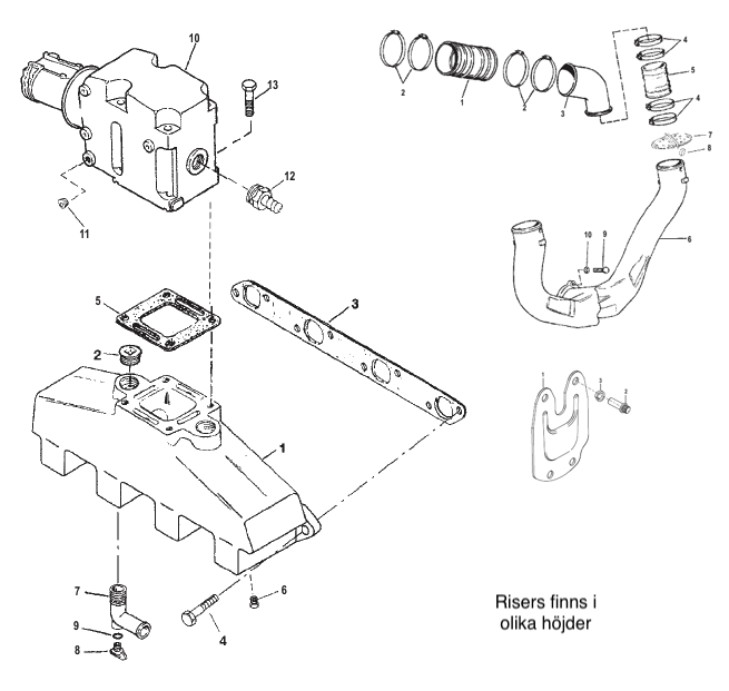 Avgassystem Mercruiser V8 454/502 7.4/8.2L
