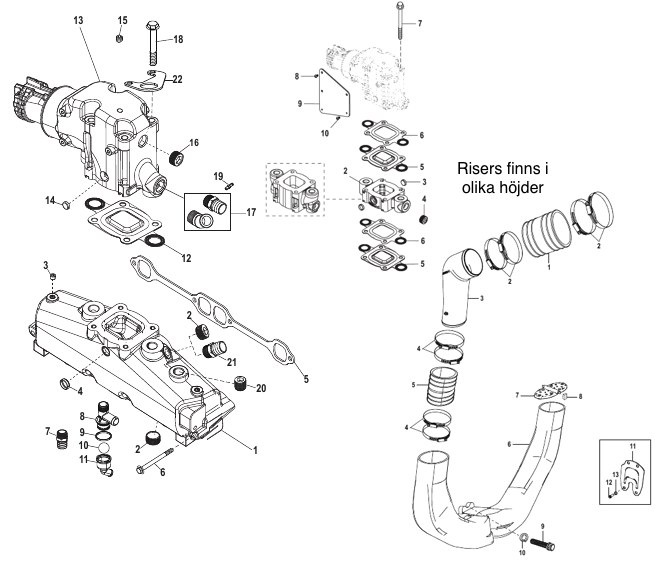 Avgassystem Mercruiser V8 5.0/5.7L 305/350 2005 ->