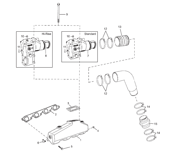 Avgassystem OMC V8 454/502 7.4/8.2L 1991 ->