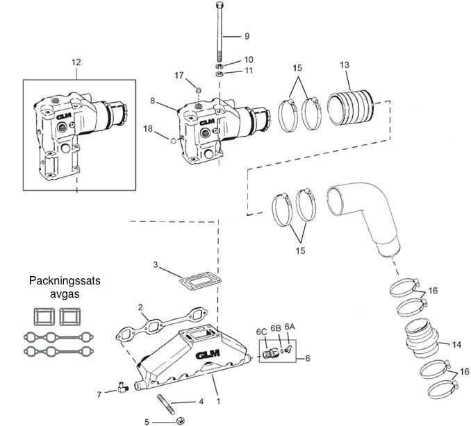Avgassystem OMC V6 4.3L 1991 ->