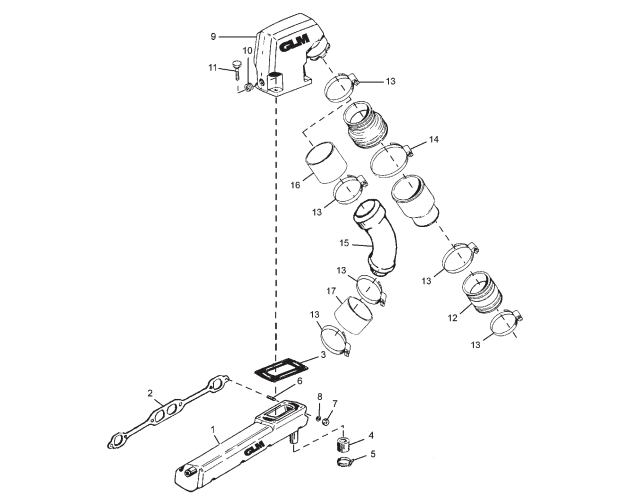 Avgassystem OMC V8 5.0/5.7L 305/350 1979-1989