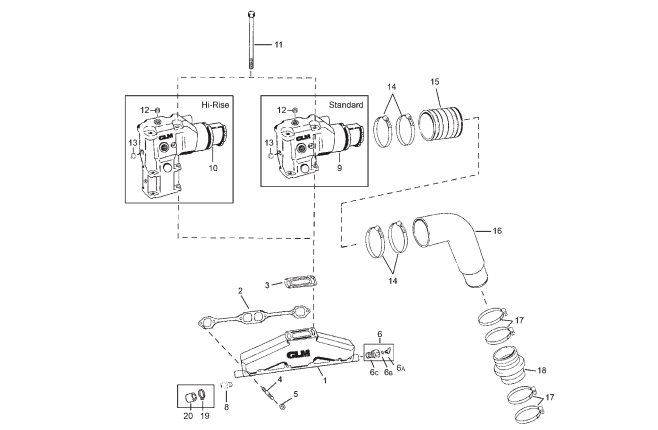 Avgassystem OMC V8 5.0/5.7L 305/350 1989 ->