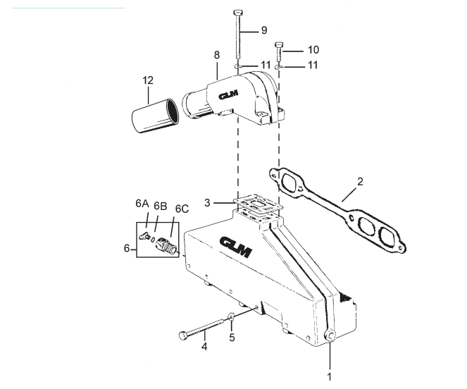 Avgassystem Volvo Penta V6 AQ175, AQ205, AQ430A/B, AQ432, AQ434 ->1993