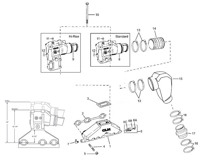 Avgassystem Volvo Penta V6 4.3L 1994 ->
