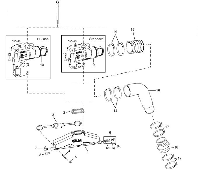 Avgassystem Volvo Penta V8 5.0/5.7L 1993 ->
