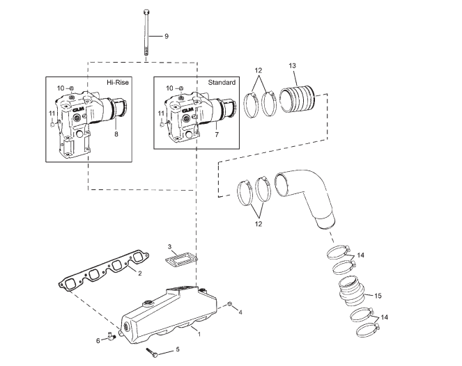 Avgassystem Volvo Penta V8 7.4/8.2L 454/502 1993 ->