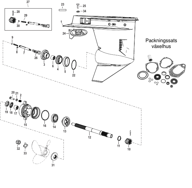 Mercury 40/50/60 EFI 4-cyl Propelleraxel 1.83:1 Utväxling